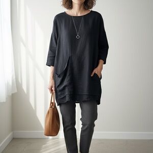 Elizabeth Suzann “Georgia Tee” Linen Top – Black (OS) | Effortless & Minimalist!